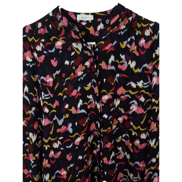 A.L.C. Silk Floral Print Long Sleeve Top Size 0 - Picture 2 of 7
